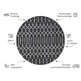 Rond Boho Antik | Laagpolig Vloerkleed | Modern Tapijt | Woonkamer, Slaapkamer | Zwart Grijs