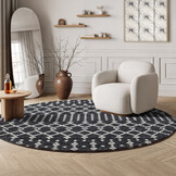 Rond Boho Antik | Laagpolig Vloerkleed | Modern Tapijt | Woonkamer, Slaapkamer | Zwart Grijs