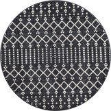 Rond Boho Antik | Laagpolig Vloerkleed | Modern Tapijt | Woonkamer, Slaapkamer | Zwart Grijs