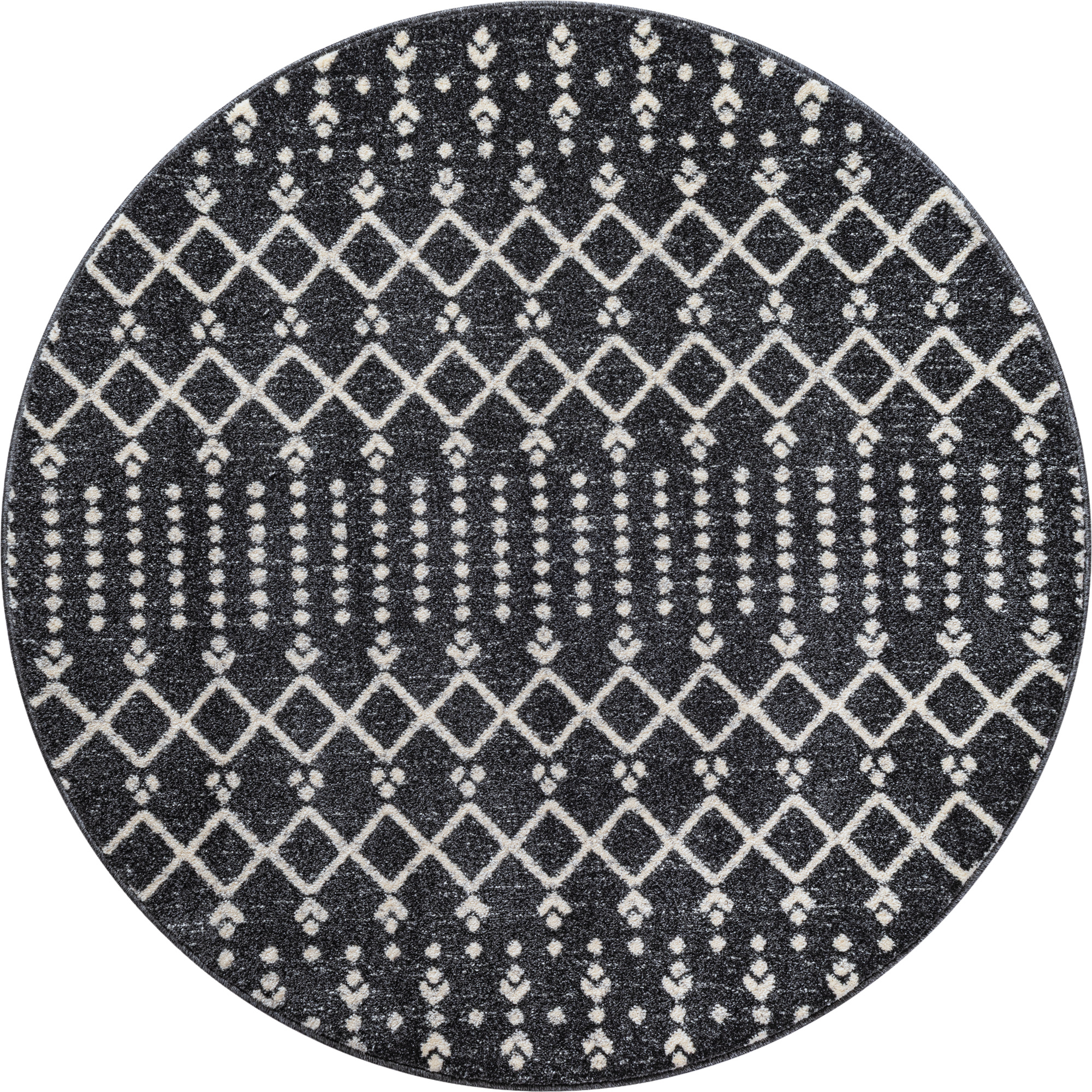 Rond Boho Antik | Laagpolig Vloerkleed | Modern Tapijt | Woonkamer, Slaapkamer | Zwart Grijs