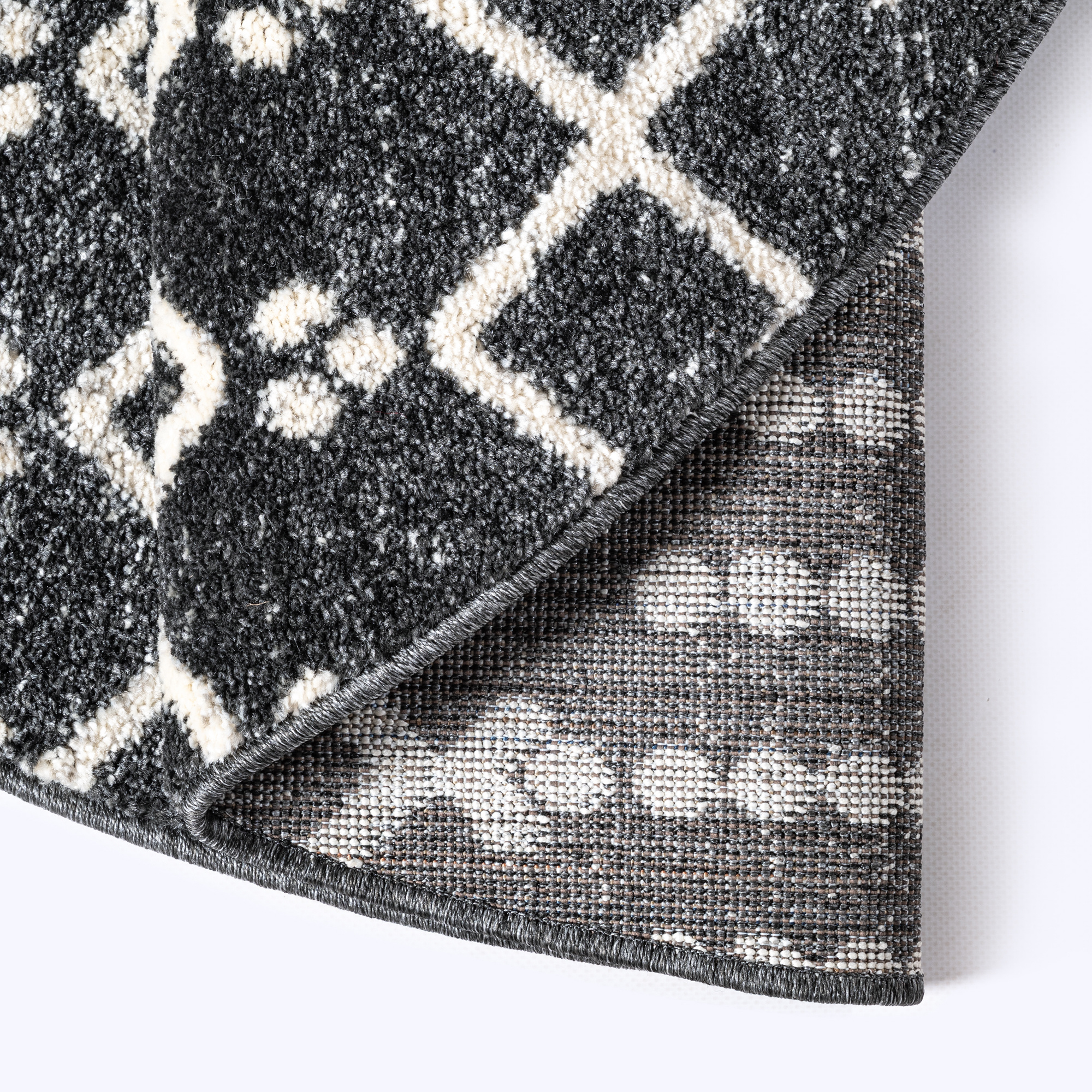 Rond Boho Antik | Laagpolig Vloerkleed | Modern Tapijt | Woonkamer, Slaapkamer | Zwart Grijs