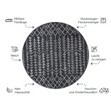 Rond Boho Vintage Kelim | Laagpolig Vloerkleed | Modern Tapijt | Woonkamer, Slaapkamer | Zwart Grijs