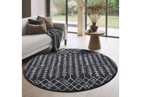 Boho Rond Vintage Kelim Laagpolig Vloerkleed Zwart/Grijs