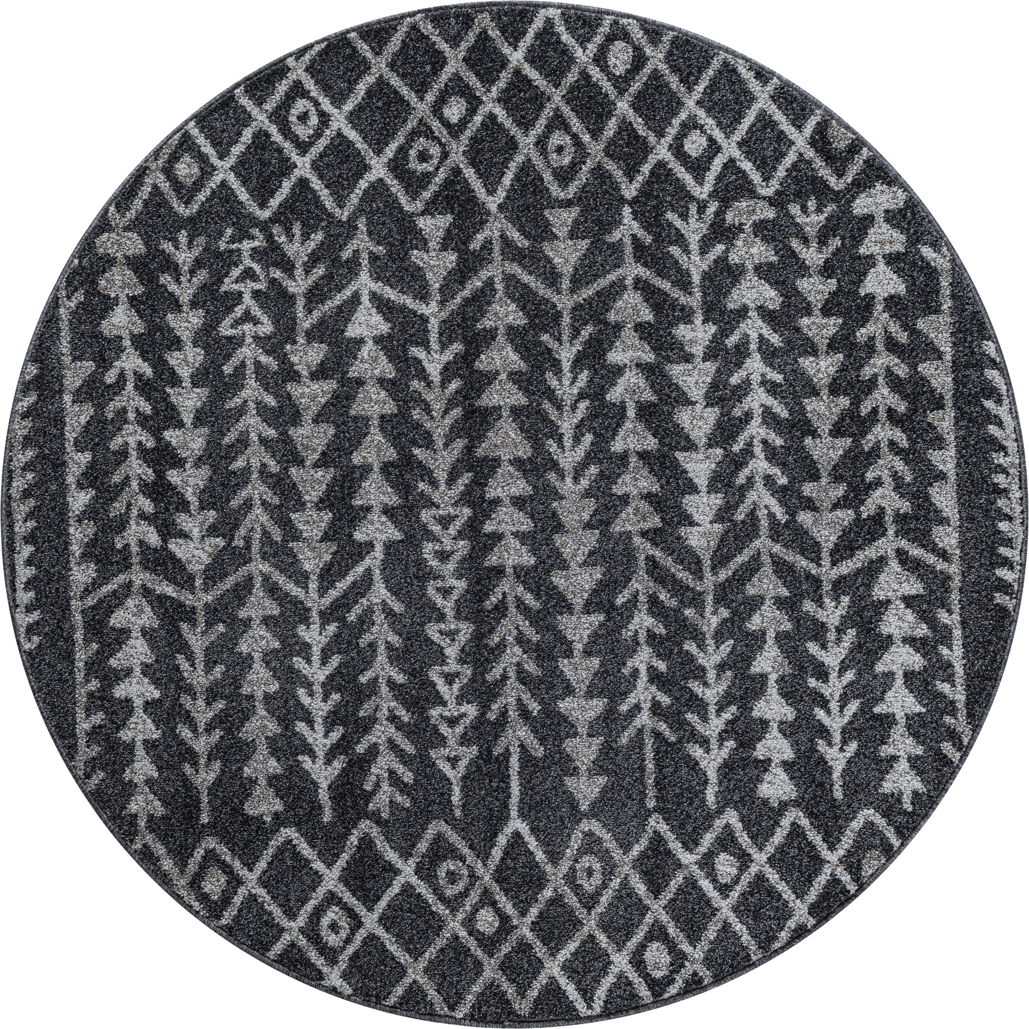 Boho Rond Vintage Kelim Laagpolig Vloerkleed Zwart/Grijs