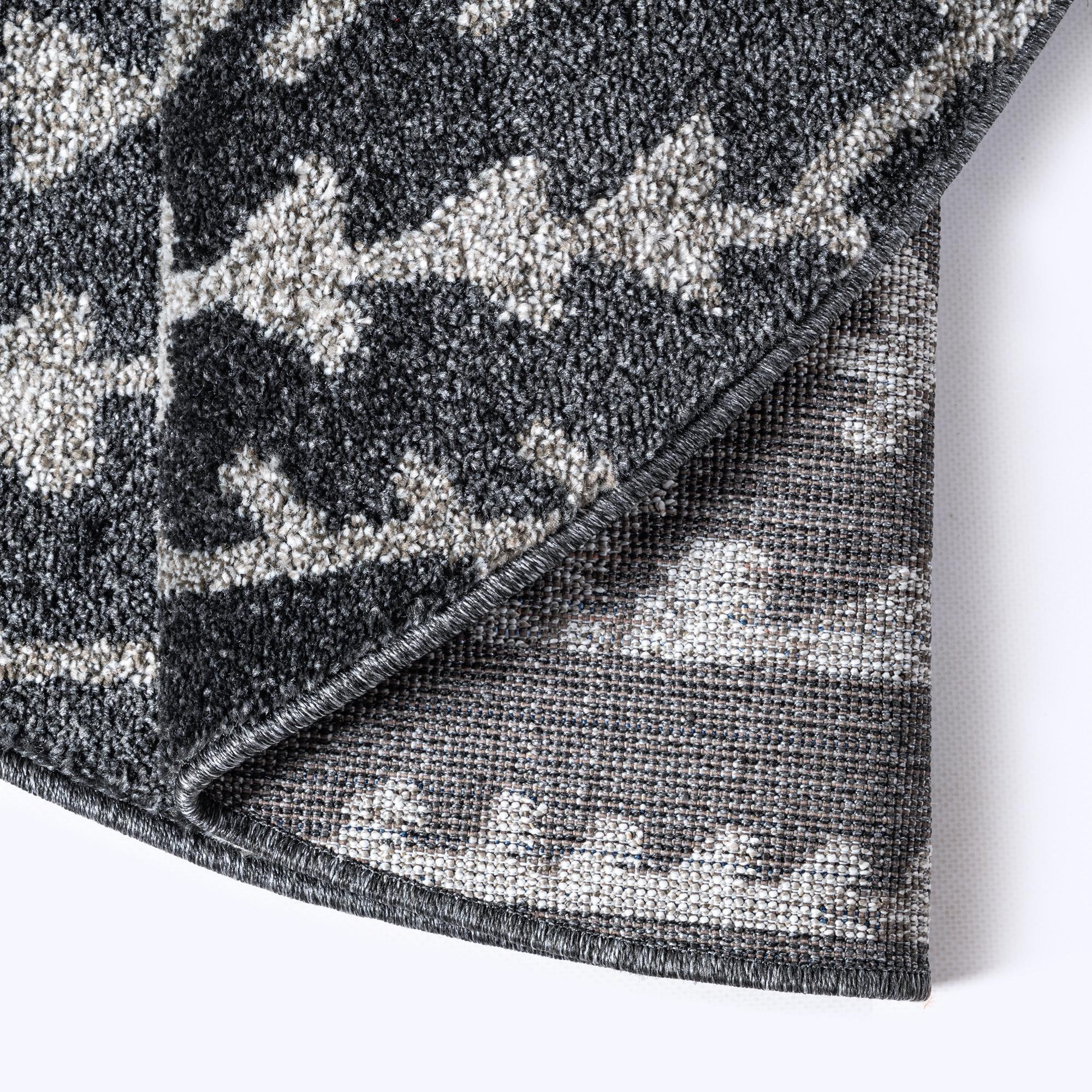 Rond Boho Vintage Kelim | Laagpolig Vloerkleed | Modern Tapijt | Woonkamer, Slaapkamer | Zwart Grijs