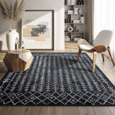 Boho Vintage Kelim | Laagpolig Vloerkleed | Modern Tapijt | Woonkamer, Slaapkamer | Zwart Grijs