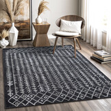 Boho Vintage Kelim Laagpolig Vloerkleed Zwart/Grijs