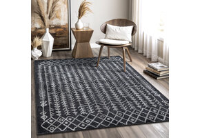 Boho Vintage Kelim | Laagpolig Vloerkleed | Modern Tapijt | Woonkamer, Slaapkamer | Zwart Grijs