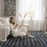Boho Vintage Kelim Laagpolig Vloerkleed Zwart/Grijs