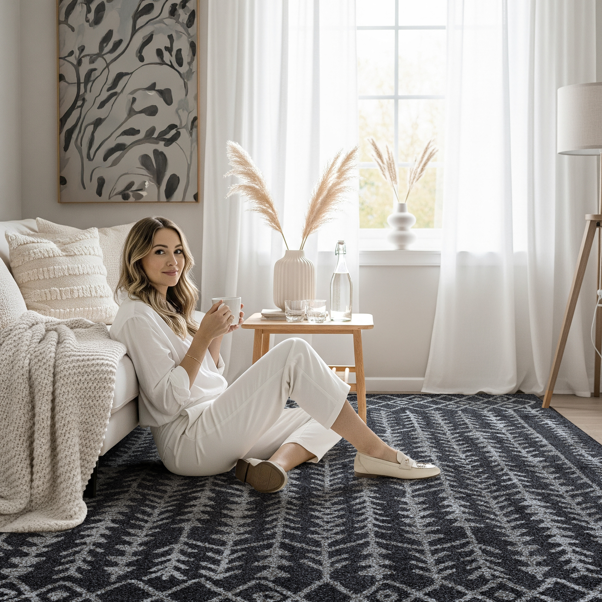 Boho Vintage Kelim | Laagpolig Vloerkleed | Modern Tapijt | Woonkamer, Slaapkamer | Zwart Grijs