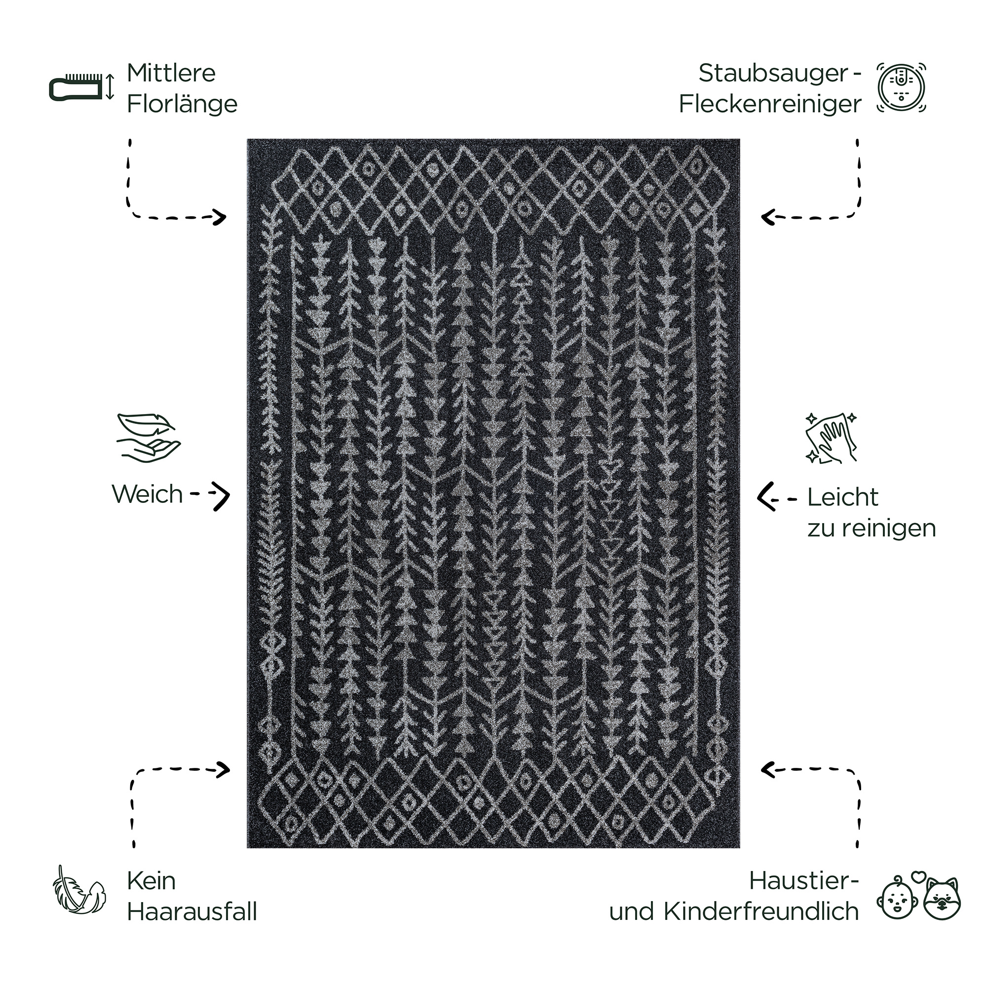 Boho Vintage Kelim | Laagpolig Vloerkleed | Modern Tapijt | Woonkamer, Slaapkamer | Zwart Grijs