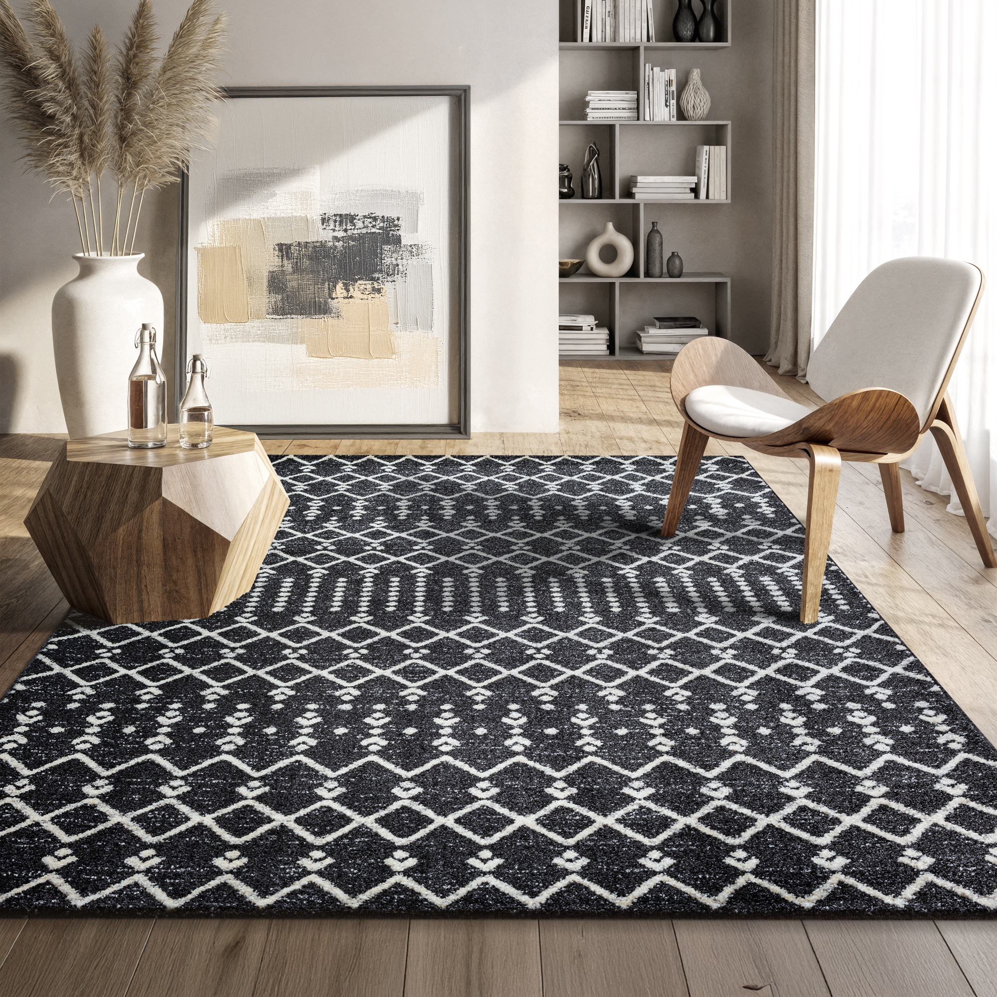 Boho Antik Laagpolig Vloerkleed Zwart/Grijs