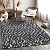 Boho Antik | Laagpolig Vloerkleed | Modern Tapijt | Woonkamer, Slaapkamer | Zwart Grijs