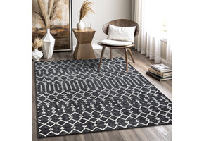 Boho Antik | Laagpolig Vloerkleed | Modern Tapijt | Woonkamer, Slaapkamer | Zwart Grijs