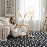 Boho Antik | Laagpolig Vloerkleed | Modern Tapijt | Woonkamer, Slaapkamer | Zwart Grijs