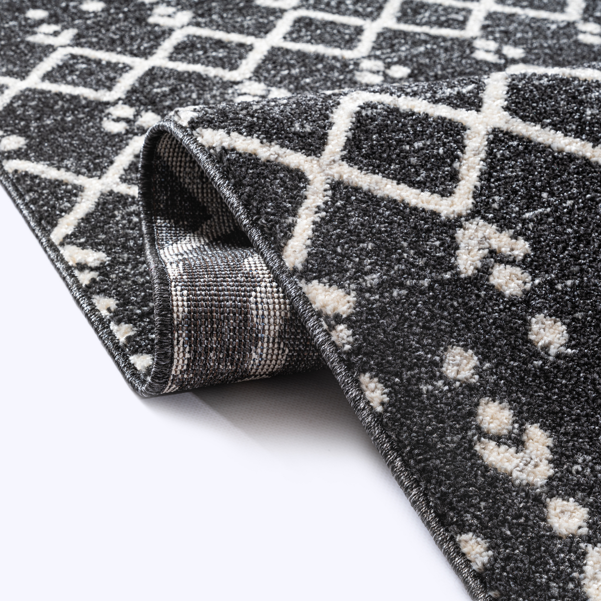 Boho Antik | Laagpolig Vloerkleed | Modern Tapijt | Woonkamer, Slaapkamer | Zwart Grijs