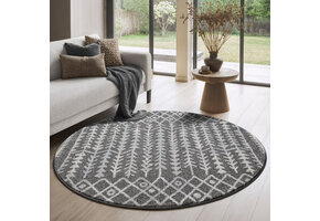 Rond Boho Vintage Kelim | Laagpolig Vloerkleed | Modern Tapijt | Woonkamer, Slaapkamer | Grijs