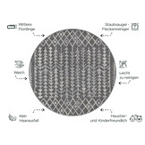 Rond Boho Vintage Kelim | Laagpolig Vloerkleed | Modern Tapijt | Woonkamer, Slaapkamer | Grijs