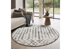 Rond Boho Vintage Kelim | Laagpolig Vloerkleed | Modern Tapijt | Woonkamer, Slaapkamer | Creme