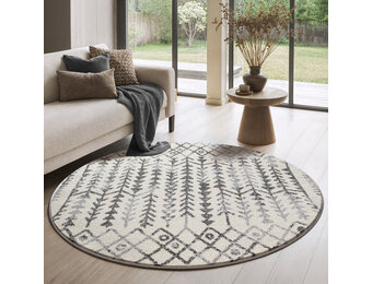Rond Boho Vintage Kelim | Laagpolig Vloerkleed | Modern Tapijt | Woonkamer, Slaapkamer | Creme