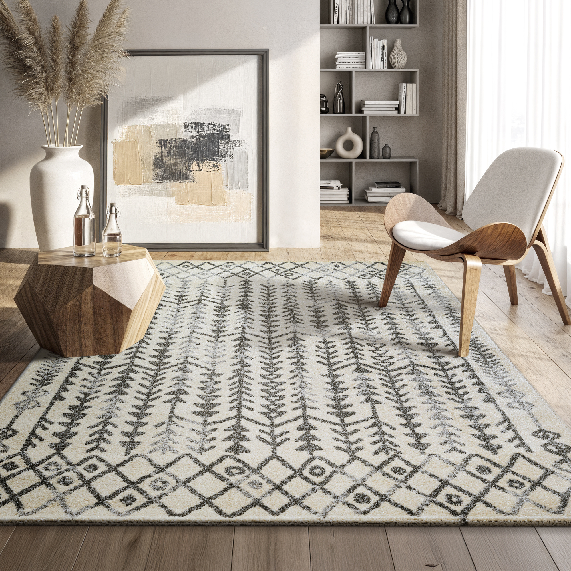 Boho Vintage Kelim | Laagpolig Vloerkleed | Modern Tapijt | Woonkamer, Slaapkamer | Creme
