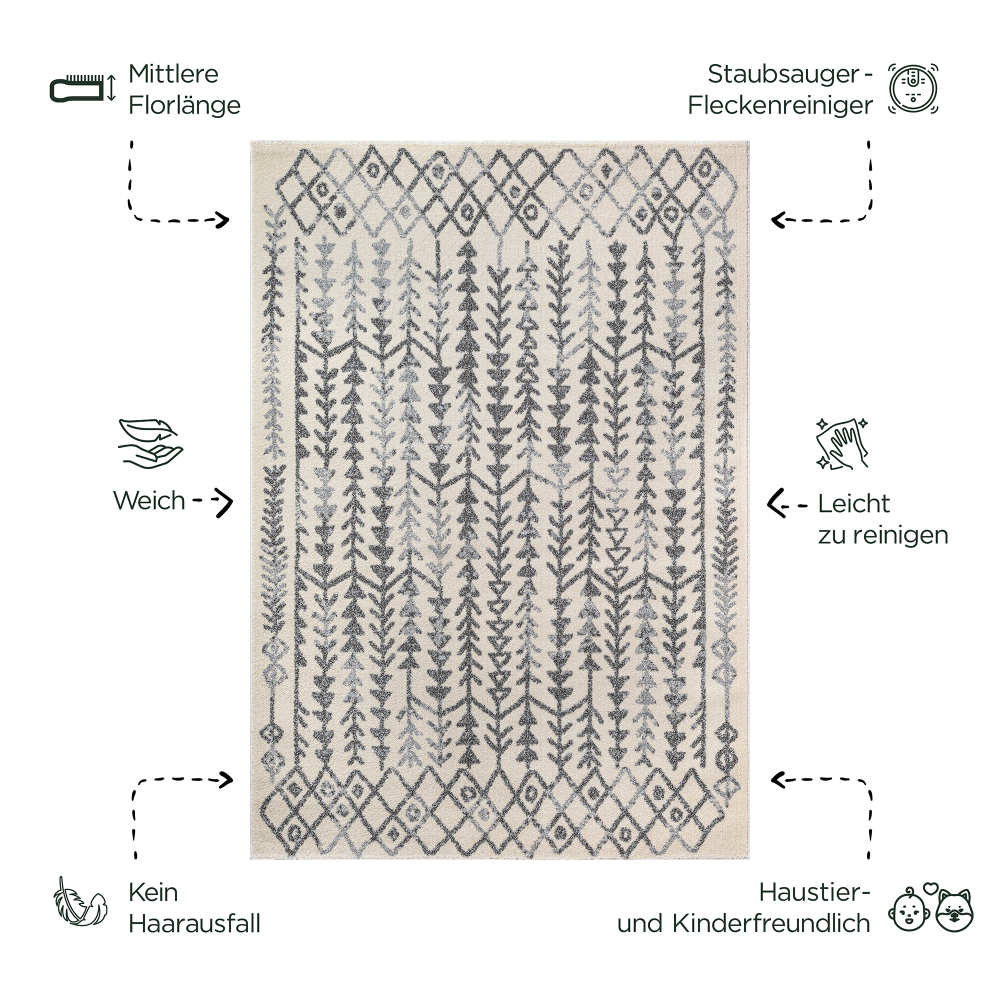 Boho Vintage Kelim | Laagpolig Vloerkleed | Modern Tapijt | Woonkamer, Slaapkamer | Creme