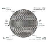 Rond Boho Nomade | Laagpolig Vloerkleed | Modern Tapijt | Woonkamer, Slaapkamer | Grijs