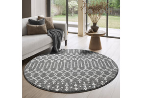 Boho Rond Nomade Laagpolig Vloerkleed Grijs