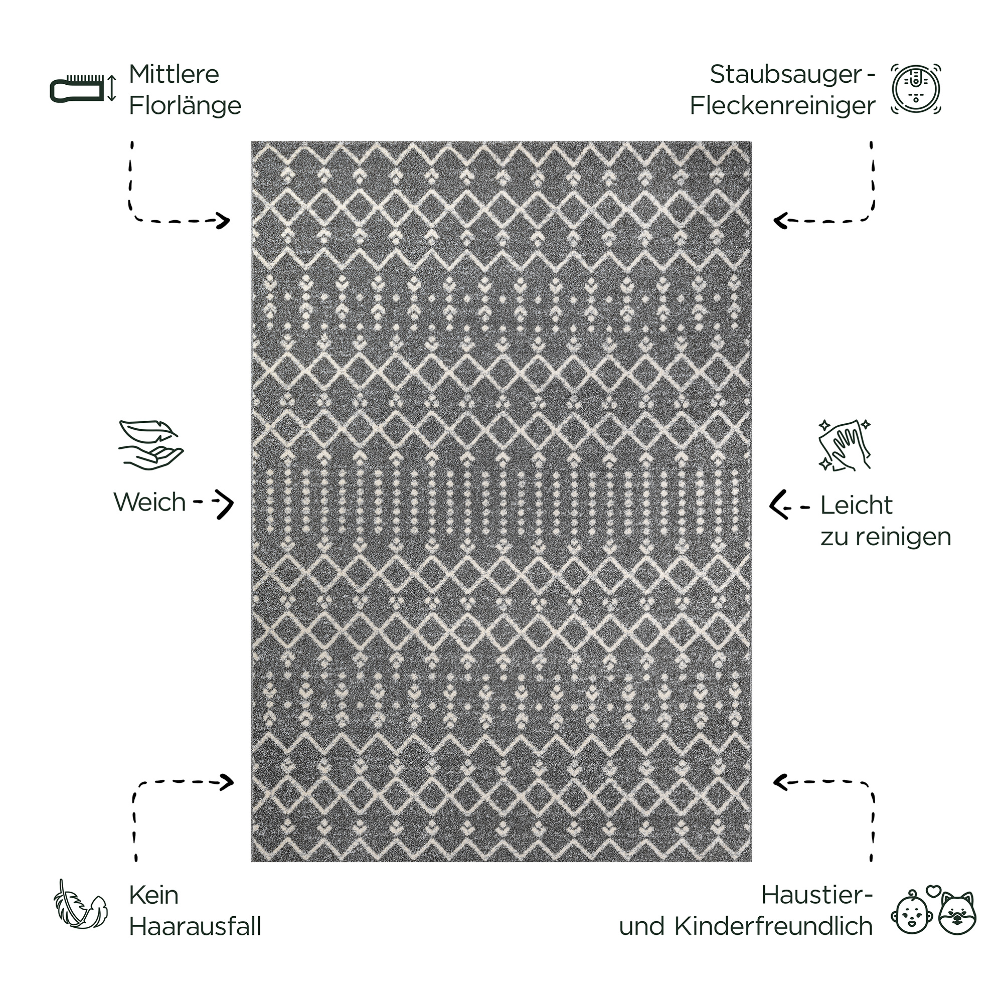 Boho Nomade | Laagpolig Vloerkleed | Modern Tapijt | Woonkamer, Slaapkamer | Grijs