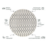 Rond Boho Nomade | Laagpolig Vloerkleed | Modern Tapijt | Woonkamer, Slaapkamer | Creme
