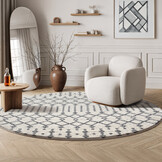 Rond Boho Nomade | Laagpolig Vloerkleed | Modern Tapijt | Woonkamer, Slaapkamer | Creme
