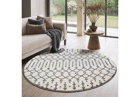 Rond Boho Nomade | Laagpolig Vloerkleed | Modern Tapijt | Woonkamer, Slaapkamer | Creme