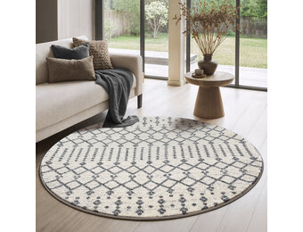 Rond Boho Nomade | Laagpolig Vloerkleed | Modern Tapijt | Woonkamer, Slaapkamer | Creme