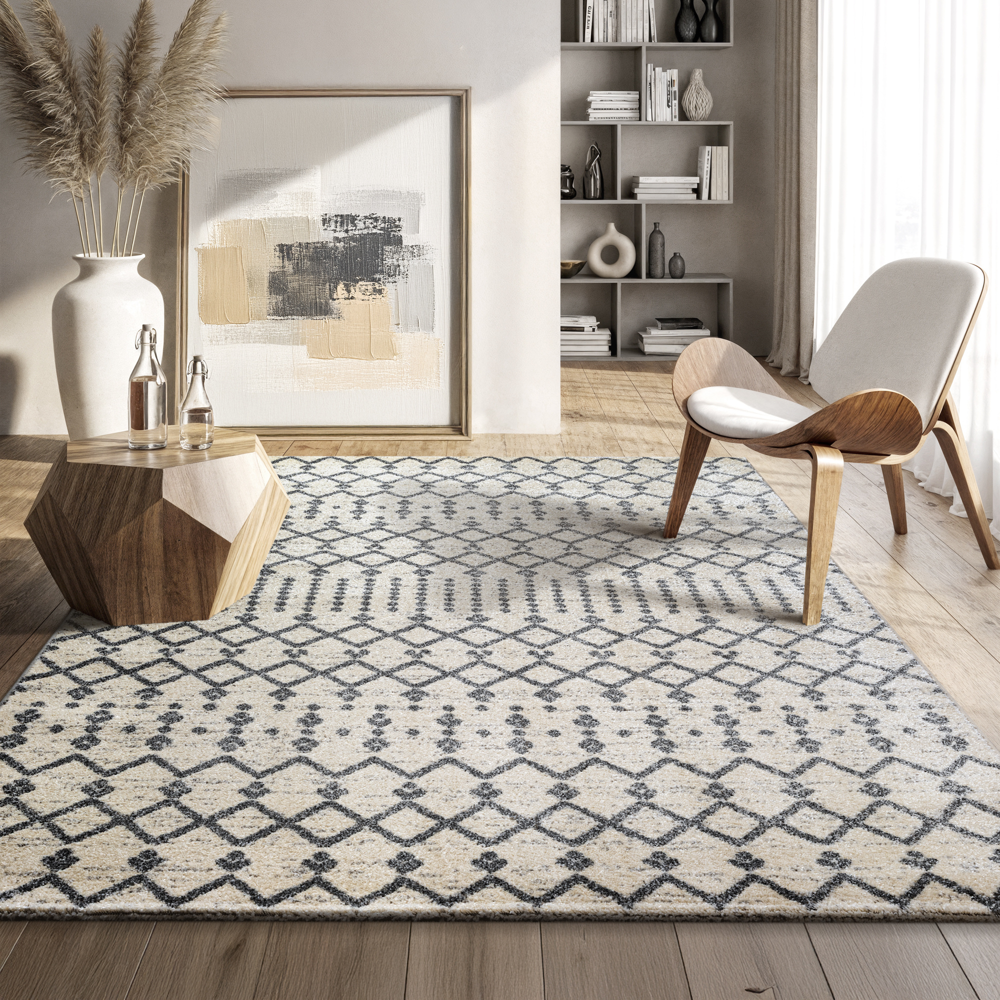Boho Nomade Laagpolig Vloerkleed Crème