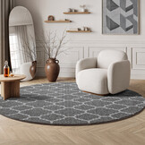 Boho Rond Klasik Laagpolig Vloerkleed Grijs