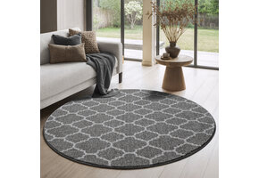 Rond Boho Klasik | Laagpolig Vloerkleed | Modern Tapijt | Woonkamer, Slaapkamer | Grijs
