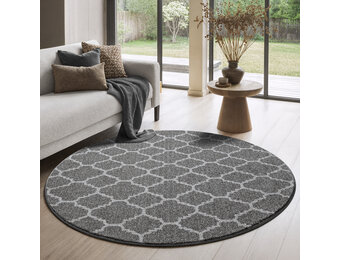 Rond Boho Klasik | Laagpolig Vloerkleed | Modern Tapijt | Woonkamer, Slaapkamer | Grijs