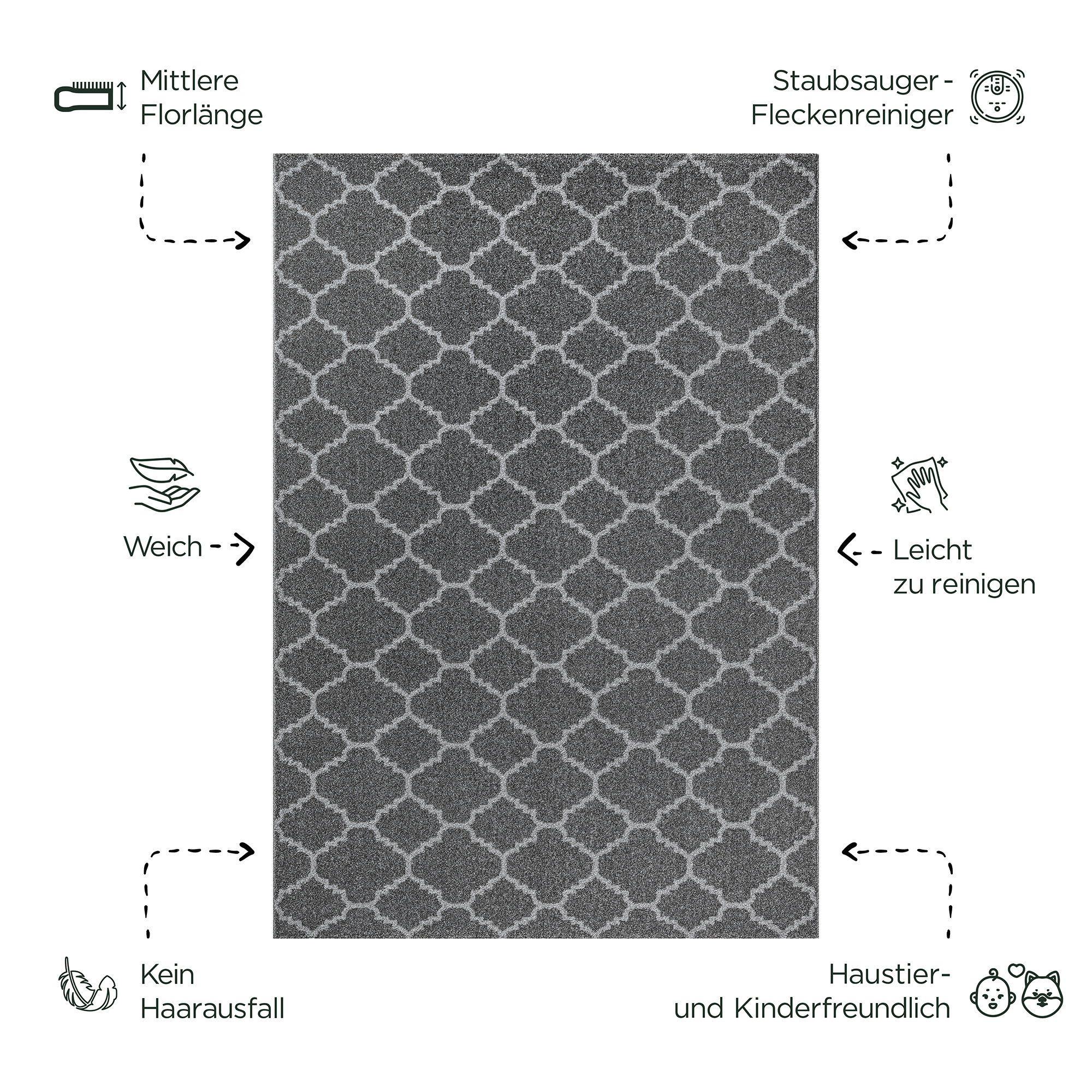 Boho Klasik | Laagpolig Vloerkleed | Modern Tapijt | Woonkamer, Slaapkamer | Grijs