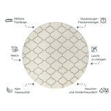 Rond Boho Klasik | Laagpolig Vloerkleed | Modern Tapijt | Woonkamer, Slaapkamer | Creme