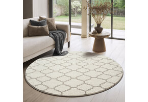Rond Boho Klasik | Laagpolig Vloerkleed | Modern Tapijt | Woonkamer, Slaapkamer | Creme
