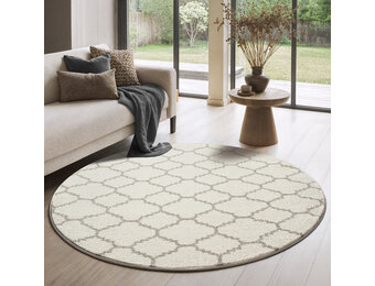Rond Boho Klasik | Laagpolig Vloerkleed | Modern Tapijt | Woonkamer, Slaapkamer | Creme