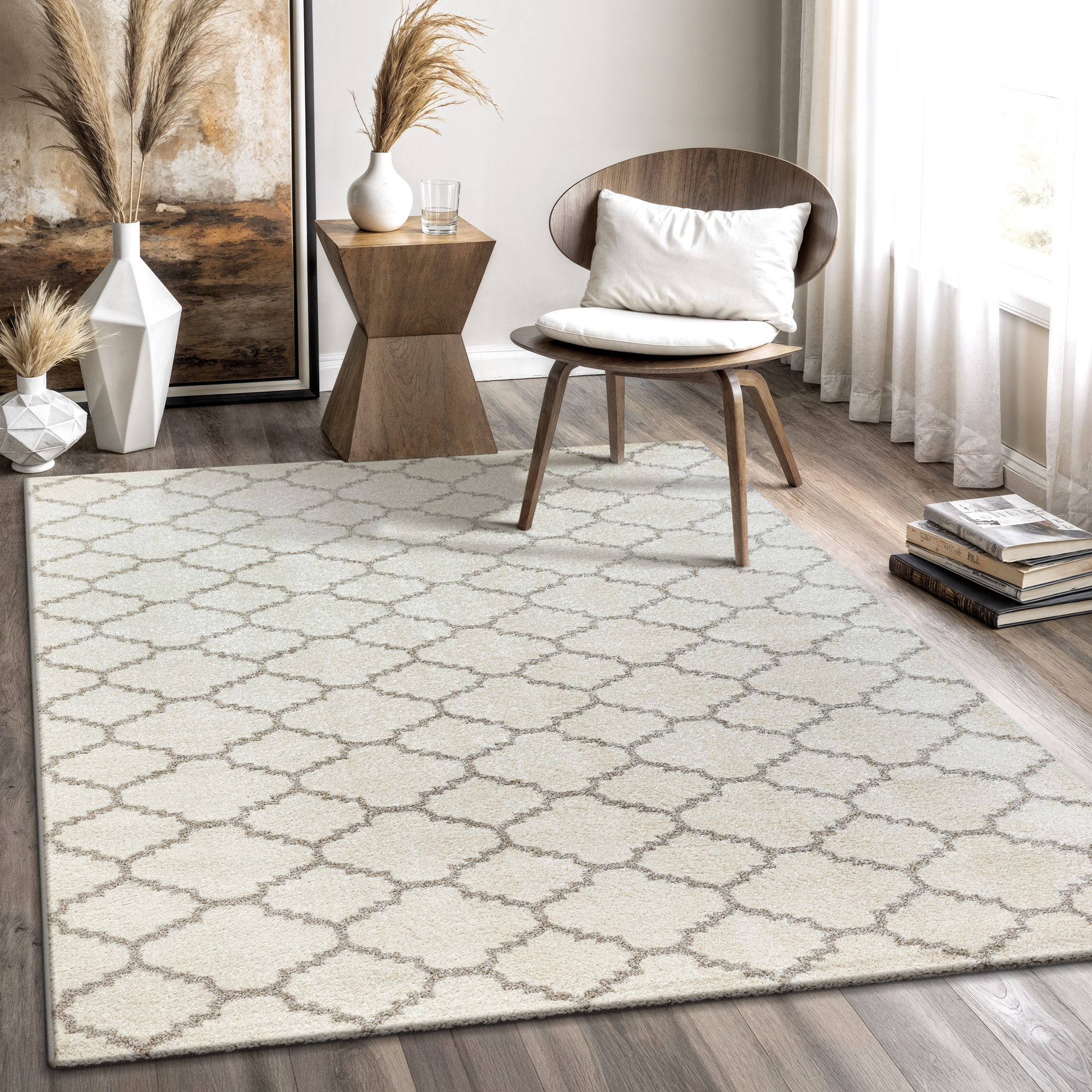 Boho Klasik | Laagpolig Vloerkleed | Modern Tapijt | Woonkamer, Slaapkamer | Creme