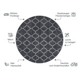 Rond Boho Klasik | Laagpolig Vloerkleed | Modern Tapijt | Woonkamer, Slaapkamer | Zwart Grijs