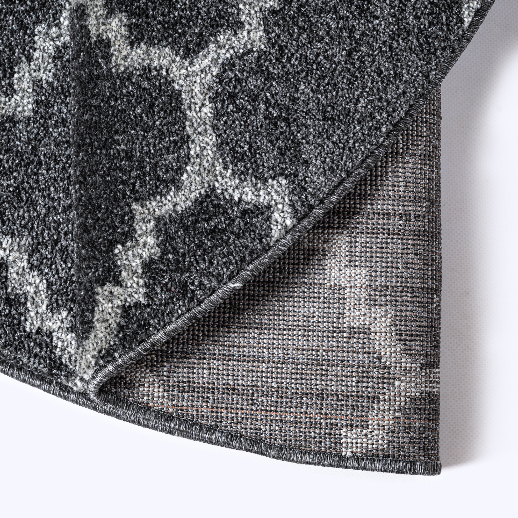 Rond Boho Klasik | Laagpolig Vloerkleed | Modern Tapijt | Woonkamer, Slaapkamer | Zwart Grijs