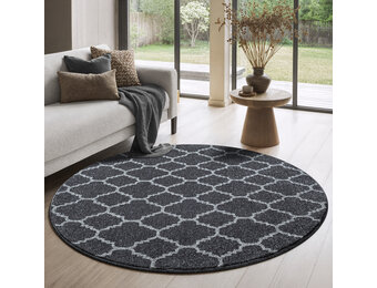 Rond Boho Klasik | Laagpolig Vloerkleed | Modern Tapijt | Woonkamer, Slaapkamer | Zwart Grijs