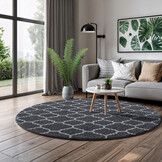 Rond Boho Klasik | Laagpolig Vloerkleed | Modern Tapijt | Woonkamer, Slaapkamer | Zwart Grijs