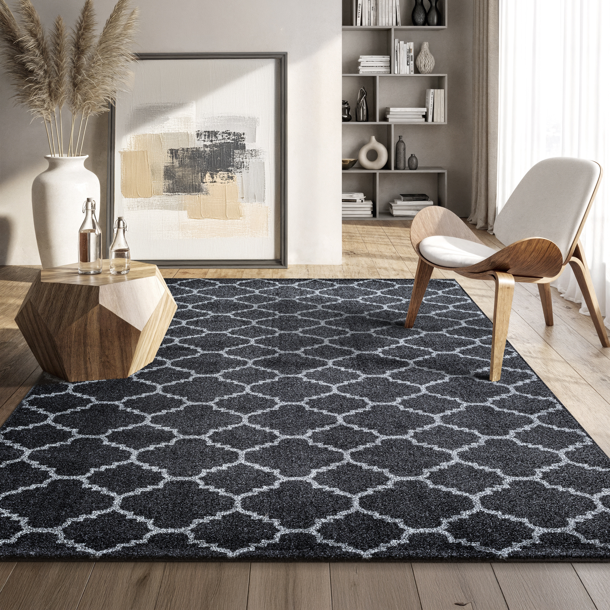 Boho Klasik Laagpolig Vloerkleed Zwart/Grijs