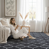 Boho Klasik | Laagpolig Vloerkleed | Modern Tapijt | Woonkamer, Slaapkamer | Zwart Grijs