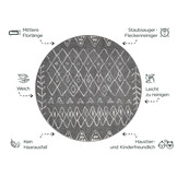 Rond Boho Vintage | Laagpolig Vloerkleed | Modern Tapijt | Woonkamer, Slaapkamer | Grijs