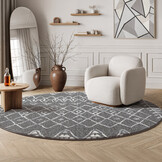 Boho Rond Vintage Laagpolig Vloerkleed Grijs
